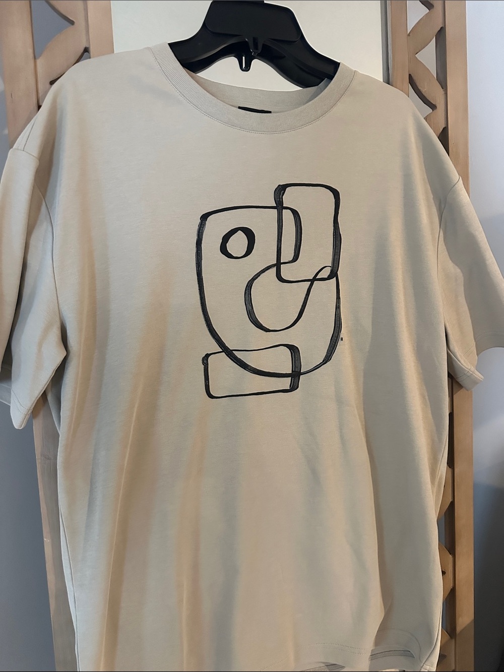 Express Tan Mens Tee with Black Abstract Print